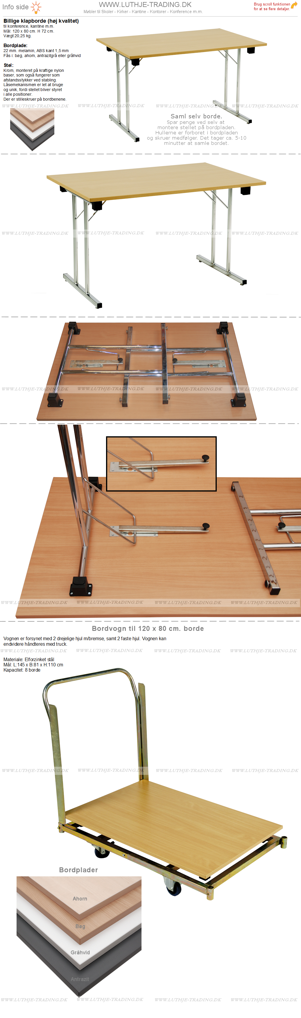 Klapborde billige 80 x 120 cm.