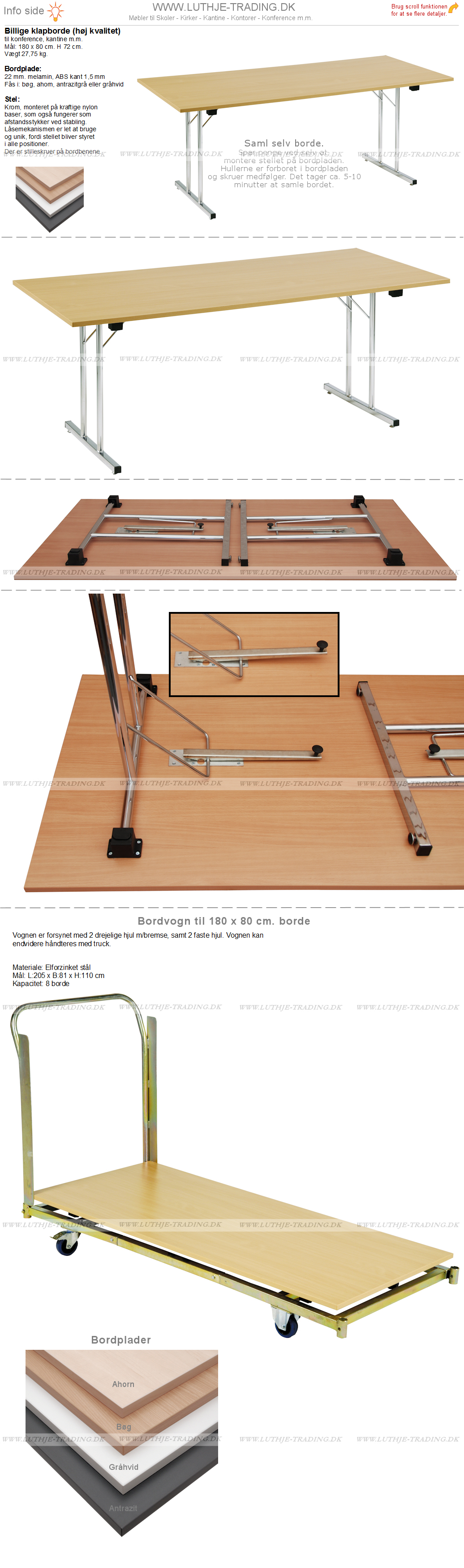 Klapborde billige 80 x 180 cm.